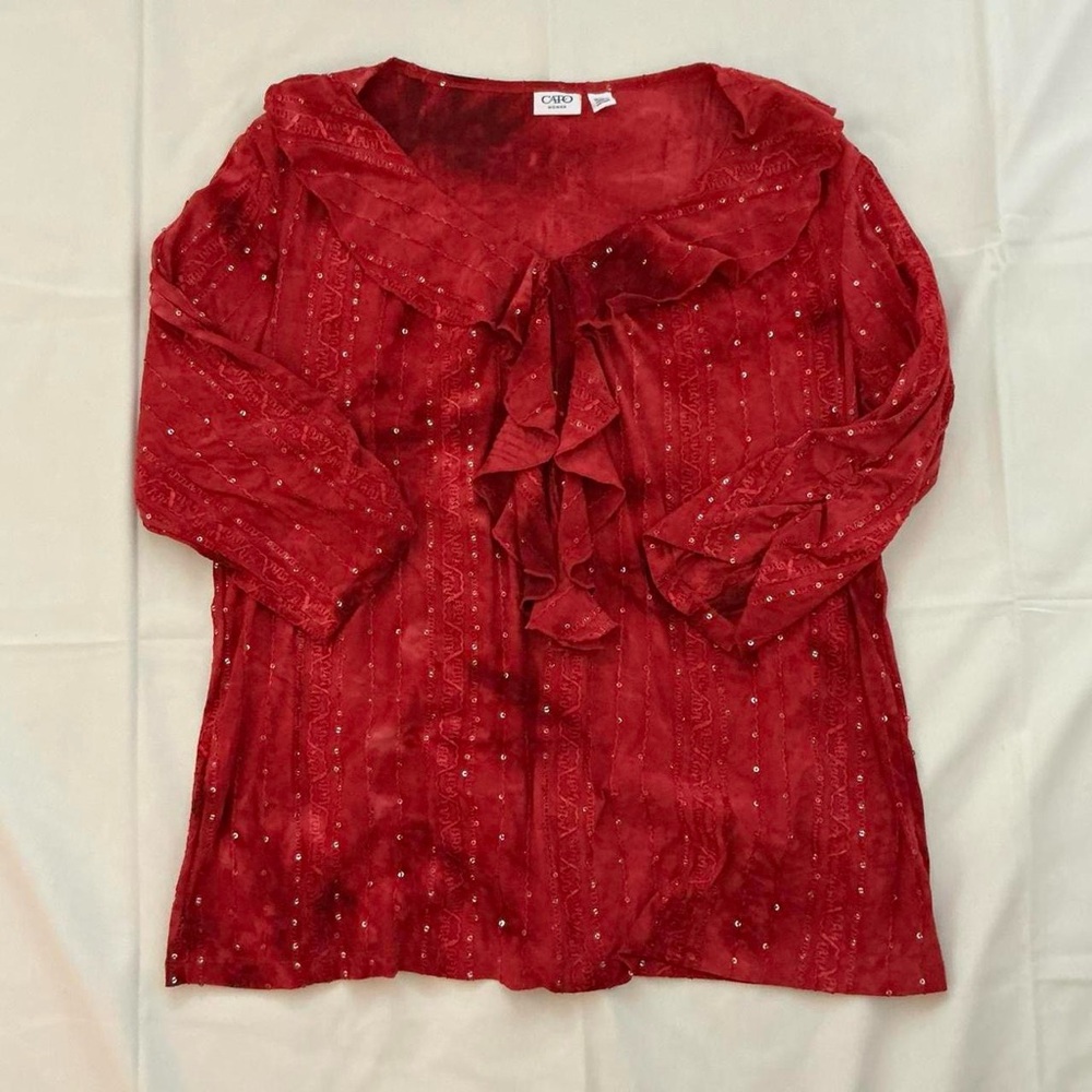 Cato Red Sequin Ruffle Fairy Y2K Top Size 18